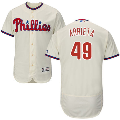 Phillies #49 Jake Arrieta Cream Flexbase Authentic Collection Stitched MLB Jersey